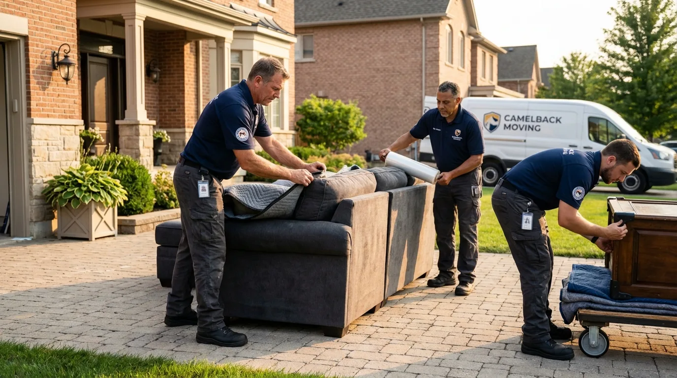 Large estate moving crew wrapping furniture in El Paso, IL