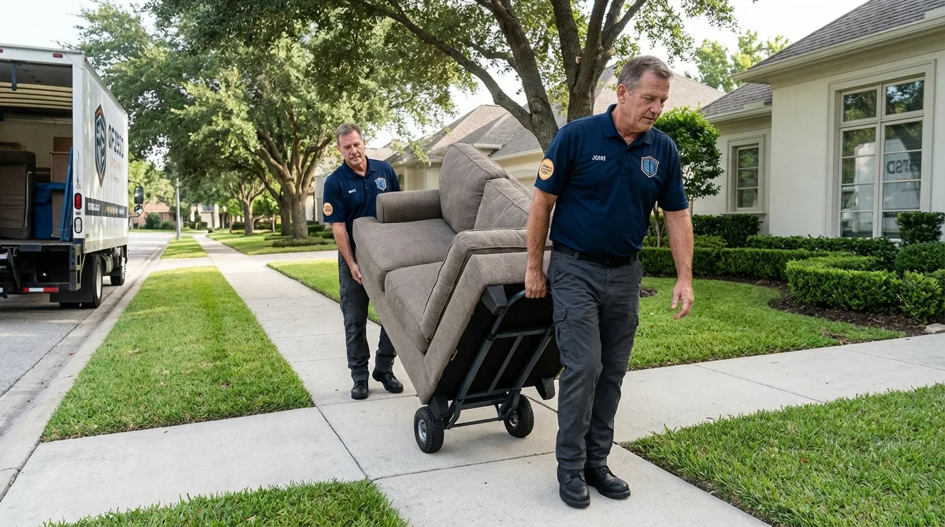 Local residential moving crew loading furniture in El Paso, IL