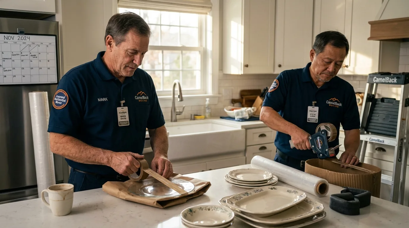Professional crew packing kitchen dishware in El Paso, IL